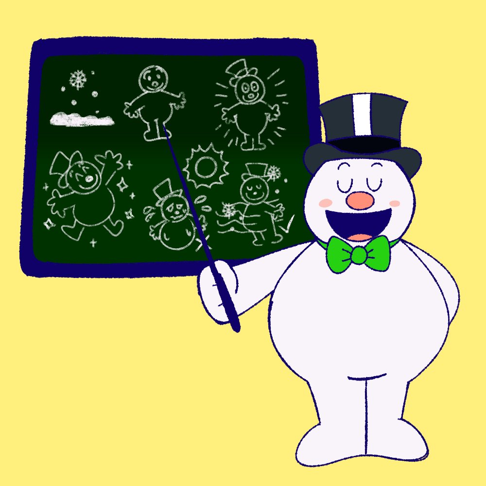 Drawing of Frosty the Snowman as a teacher. He's teaching the children about how snowpeople are made and how they function in life :D @IsaaMation