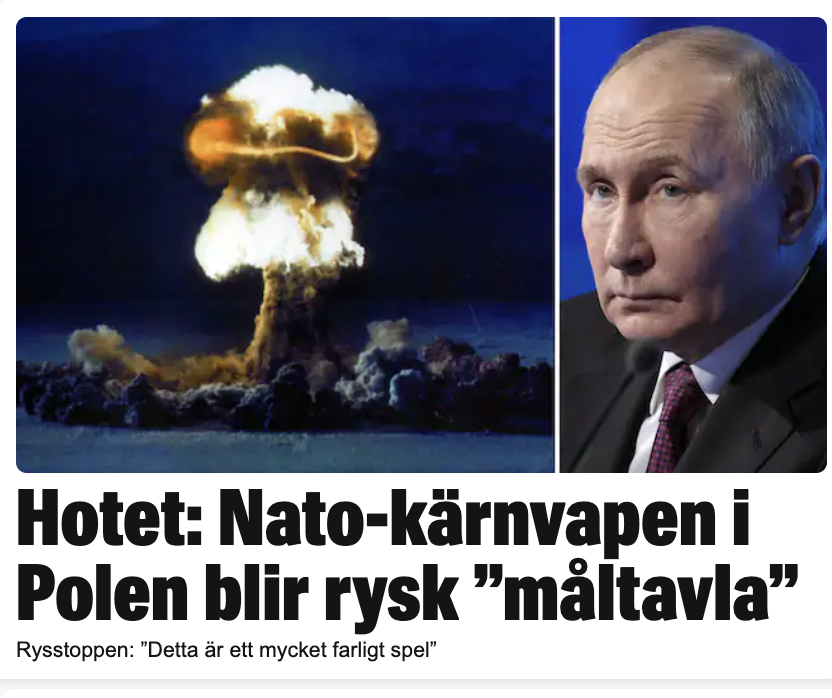 Hej @Expressen - den här artikeln är erbarmlig. En rewrite på ryska propagandamedier, och utan att ni tillför kontext - som att Ryssland placerat kärnvapen i Belarus och Kaliningrad. Den ryska propagandan tackar er. expressen.se/nyheter/varlde…