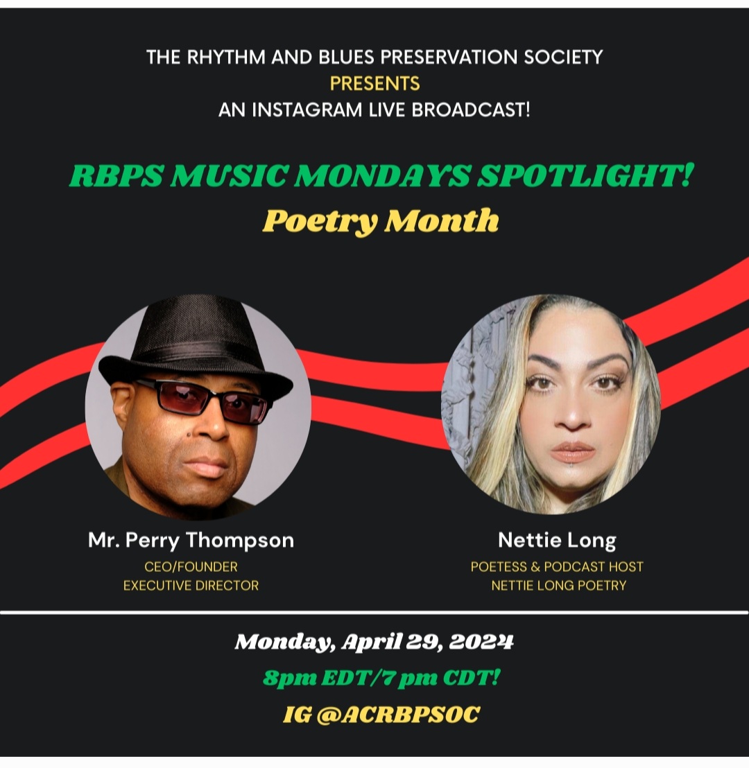 Tune into RBPS Monday Music Spotlight IG Live @acrbpsoc with Nettie Long at 8PM! #rbpsoc #blackmusicpreservationists #preserveblackmusic #BlackMusicCulture365TM #NationalPoetryMonth