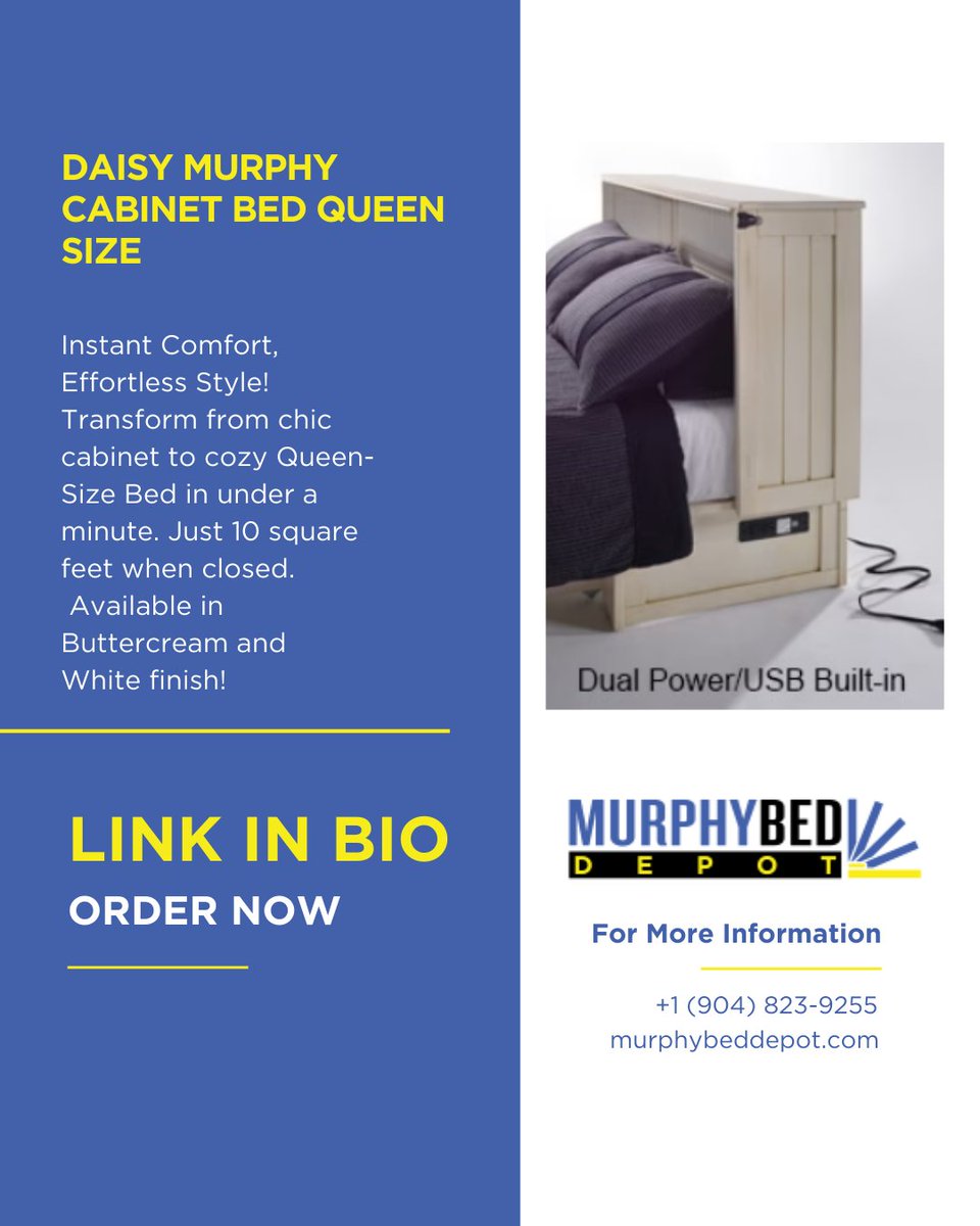 MurphyBedDepot's tweet image. From Chic Cabinet to Cozy Haven: The Daisy Murphy Bed Does it All! 🪄  Available in both Buttercream and White finishes to complement your decor. ✨  Click the link in bio to learn more!  #murphybed #guestbed  #interiordesign