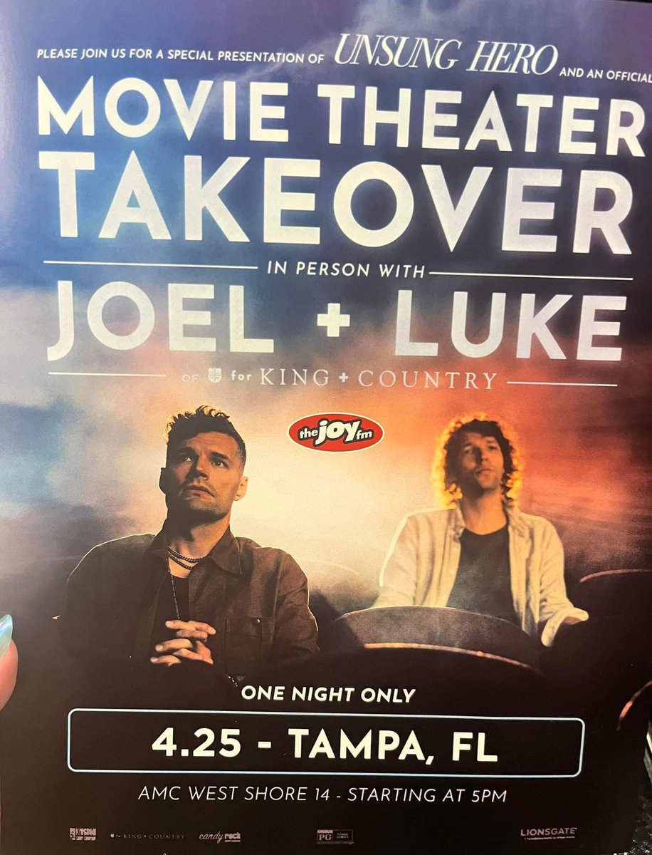 Had a blast at the Unsung Hero movie premiere in Tampa I won tickets..Joel and Luke from For King & Country were there and told us to tell 5 friends to go see the movie if we liked it so go and see it! It was excellent 🍿 #UnsungHero #forkingandcountry