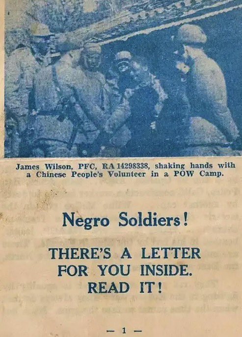 Chinese propaganda leaflets during the Korean War made specifically for black Americans soldiers (1950). ⬇️