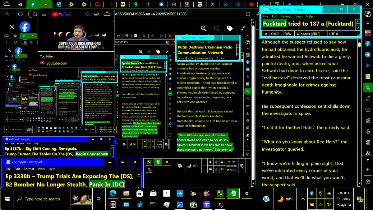 BlackHouseGov's tweet photo. ▲#Thu25Apr24𝕏⇒#α▼#Agent777 #Agenda47 #USSF 📐#Origin #San_Francisco♥#BlackHouseGov #WTPN #5GUW #Zeroth_Law #DeathWish ☠ #VT_INTEL 👽 #IFB ♥ #ZPT   #eclipse2024 #solareclipse #biology #Judy_Note » What We Think We Know as of #Wed24Apr24𝕏  » 

· On Sun. 21 April the EBS Activation preparation was completed for a Worldwide Black Swan Event. President Trump would send out five more presidential messages in four days, 11 hours and 53 min. (taking it to early Fri. am 26 April) … Mr. Pool on Telegram

· On Mon. 22 April the Iraqi Prime Minister and 130 delegates were back in Iraq from a weeklong visit to the US, signing papers to make Iraq a Sovereign Nation and the Kingpin of the Global Currency Reset, the Iraqi Dinar, revalued.

· On Wed. 24 April Tucker Carlson announced that Black Swan Events had begun. Big things to happen over the next 24-48 hours, WW3 rhetoric is on increase, Balfour Agreement expired a little over an hour ago at 6pm Israeli time (6 O'clock is a dangerous time - Q) Worldwide Martial Law Lockdown Imminent. 115th day of the year 11.5 = Duty of the Occupying Power to Ensure Public Order and Safety. 

· Wed. 24 April: Judy Byington Bombshell Report: Black Swan Events In Progress – Iraqi Dinar Reinstated – Deep State Provoking World War III – Biden Going Down …Q! - American Media Group (https://t.co/fnQhx1YsPh)

· Thurs. 25 April was the 116th day of the year 11.6 = Protection of the population of an occupied territory. The Storm would come as Trump came. A Stock Market Crash would give a Green Light to Freedom.

· Fri. 26 April was the 117th day of the year 11.7 = Black Swan Event: 

Cyber Attack = EBS Alert = Blackout = Banks close = liquidity needed = (Global Currency Reset?) · From Heart to Heart: A Heartfelt Thanks to Our Reader Community - American Media Group (https://t.co/fnQhx1YsPh) [...]

Global Currency Reset Judy Note: 

For a long time, Charlie Ward has maintained that the Global Currency Reset will happen only AFTER collapse of the Euro and US Dollar under Joe Biden. It is my understanding that during the Stock Market and Crypto Currency collapse that was about to occur, the Global Alliance will turn the power off to prevent a complete Global financial collapse. Space Force and StarLink will then make the World Energy Independent by turning power on using Tesla Free Energy. At the same time, they will announce the Global Currency Reset and independent nations of the Globe’s return to a gold/ asset-backed financial system. This will close the Cabal’s Central Banks and cripple the Elites’ control over energy and finance, while freeing The People from debt slavery.

▬ Featured YouTube(s) ▬
Mind-Blowing Things You Probably Missed During 2024 Solar Eclipse

https://t.co/0AmHuSZ59w?

+++++++

#Exopolitics_Today 

▬ @MichaelSalla ▬
==================

▬ https://t.co/gnWoecVOpS ▬

 Judas Johnson! Cabal Trump-Proofing WW3, Psaki/GHSS

Today, Mike Johnson auditions for POTUS @ Columbia after securing the Bush Cabal financing in Dallas last night. Meanwhile, Biden's Global Health Security Strategy rolled out in time for the WHO Pandemic Treaty ratification and headed by Stephanie Psaki (Jen's sister!) with MSM citing Biden may claim a Climate State Of Emergency. And NATO plans to "Trump-Proof" their plans for WW3 by creating a 5 year $100B Ukraine war fund and taking control of US military weapons paid for with US TP $ in the just-passed-by-the-Senate "National Security" Bill... and much more!

+++++++

 Judge Cannon: Cabal V Trump, Islam Flag MN, Ukraine $ Extortion

 Judge Aileen Cannon released the full documentation in the Jack Smith case vs. Trump on Classified Documents, exposing the origin of entrapping Trump came directly from the Biden WH as early as May, 2021. Meanwhile, MN (and soon WA), has replaced the State flag with one featuring the 8-pointed Islamic star and there is legislation being pushed in multiple counties across the USA to push more States to replace their original flags to include the symbol of the Islamic caliphate. Also, Ukraine is exposed for attempting to extort one of their largest taxpayers out of 50% of their $500+ business through a tax bribery scheme... And much more!
==================

▬ https://t.co/psu4H8ZvNq ▬

===================
▬ https://t.co/pitkxZndoR ▬

Restored Republic GCR, Real News, Cabal exposed, White Hats, WW3 news, #VT_INTEL 👽 & more
===================
▬ https://t.co/hz8xunipX6 ▬

Ep 3338a – Germany Misled The Public On The Green Agenda, One Rate Cut Is Predicted

»» The same government that lied to the People about covid are now misleading the People on the fake climate agenda. ESG investing is imploding. The unemployment number are manipulated and now the predictions is for one rate cut.

Ep 3338b – Trump Trials Are Exposing The [DS], B2 Bomber No Longer Stealth, Panic In DC

»» The [DS] want immunity removed from Trump, they know this will open the criminal syndicate to prosecutions, they are willing to risk this. But will they move forward with it? The trials are exposing the [DS] on how they colluded with the Biden admin/DOJ to get Trump, it is all falling apart. This is why they have a new indictment from AZ, this will backfire it opens AZ up for discovery and since Finchem and Lake have the evidence this will go down in flames. Bill Barr endorses Trump, B2 bomber no longer stealth.

++++++

Ep 3337a – The Establishment Has Trapped Themselves In Their Economic Narrative, No Escape

»» [Biden] is pushing the green new scam by releasing a robust leasing schedule for the green industry while at the same blocking drilling. This will fail. Biden wants capital gains tax to be 44%. Jamie Dimon says economy doing great, they are now trapped in their economic narrative. 

Ep 3337b – Big Shift Coming, Renegade, Trump Turned The Tables On The [DS], Begin Countdown

The [DS] is getting ready to have a big shift, they are waiting for Biden to be the nominee and then they will make their move. The rioters are not on the side of the D’s because of the mixed messages. When war comes and chaos happens these people will riot and the Biden admin will have to make the call on what to do while the country is in turmoil. Trump turned the tables on the [DS]. Wray warns of terror, cyber-attacks in the US. Begin the countdown.

▬ @realx22report ▬
===============
∞ Blessings² ∞φ†