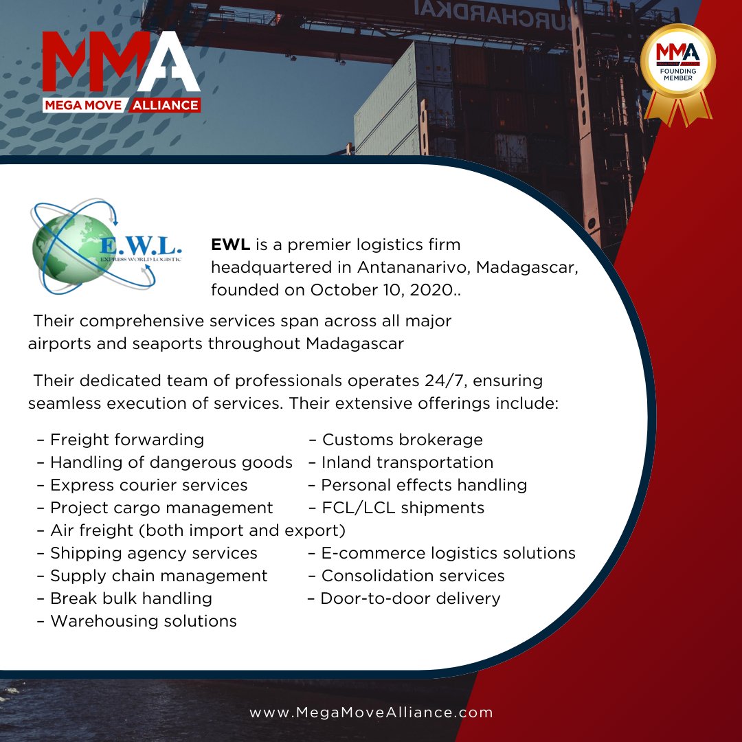 Get to know our MMA member, Express World Logistic!

 #MegaMoveAlliance #AINetworks #LogisticsNetwork #freightnetworks #heavylift #ProjectCargo #projectforwarding #ExpressWorldLogistic