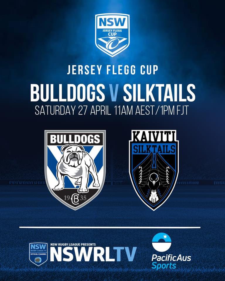 The Canterbury-Bankstown Bulldogs will take on the Kaiviti Silktails Rugby League Football Club in a Round 8 #JerseyFleggCup clash this Saturday LIVE on NSWRL TV 🏉
@NRL_Bulldogs 
Tune in 📺 nswrl.tv | #PacificAusSports
#SportsDiplomacy