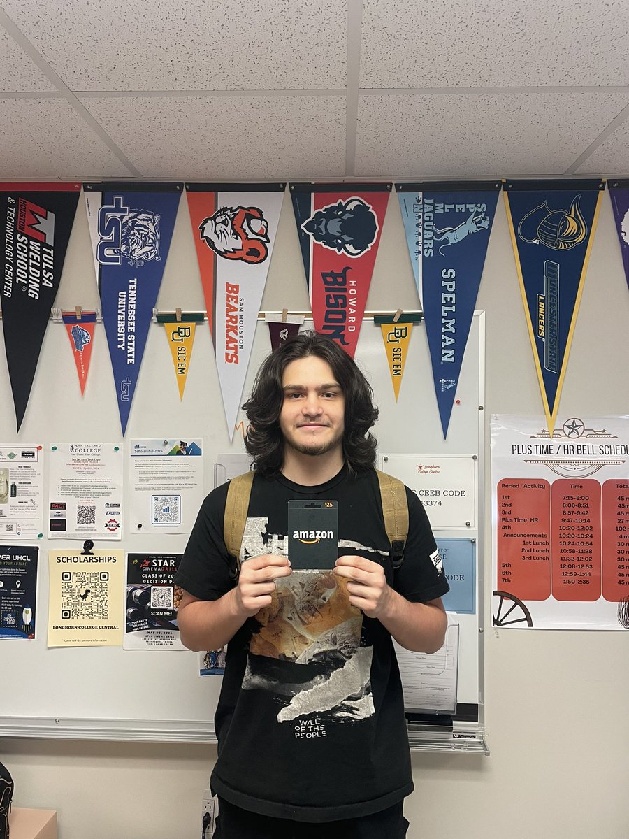 Congratulations to our Valedictorian Malcolm on winning a $25 Amazon gift card for submission of his UT Austin Engineering Scholarship! We are so proud of you!