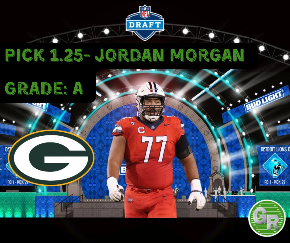 Pick 25-  Jordan Morgan to the Green Bay Packers
Grade: A
#NFLDraft #NFLDraft2024 #JordanMorgan #Arizona #GreenBayPackers