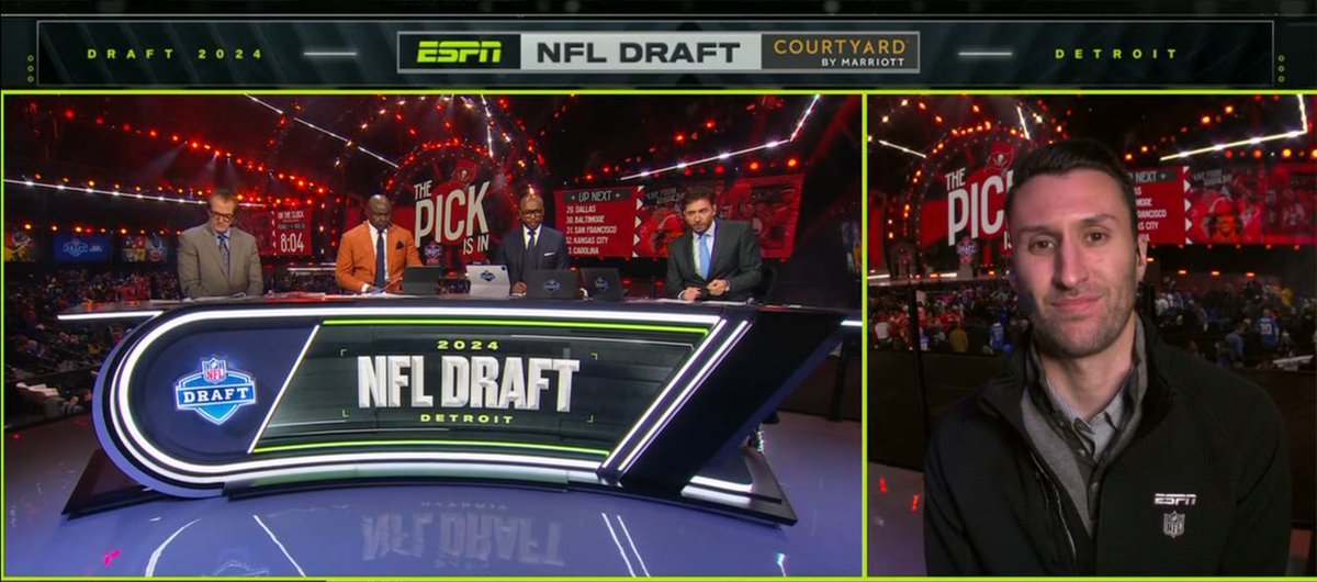 Nice to see ESPN's ace NFL researcher @EpKap get some airtime late here in Round 1, discussing the historic run on QBs and offensive players. Evan is great at his job - a huge asset to our talent and overall production team. #NFLDraft