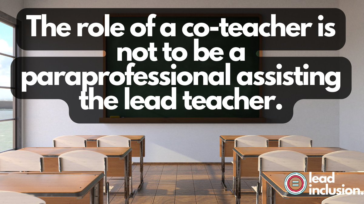 🤝 The role of a co-teacher is not to be a paraprofessional assisting the lead teacher. The co-teachers collaborate to plan, implement, assess, and evaluate together. #LeadInclusion #EdLeaders #Teachers #UDL #Assessment #TeacherTwitter