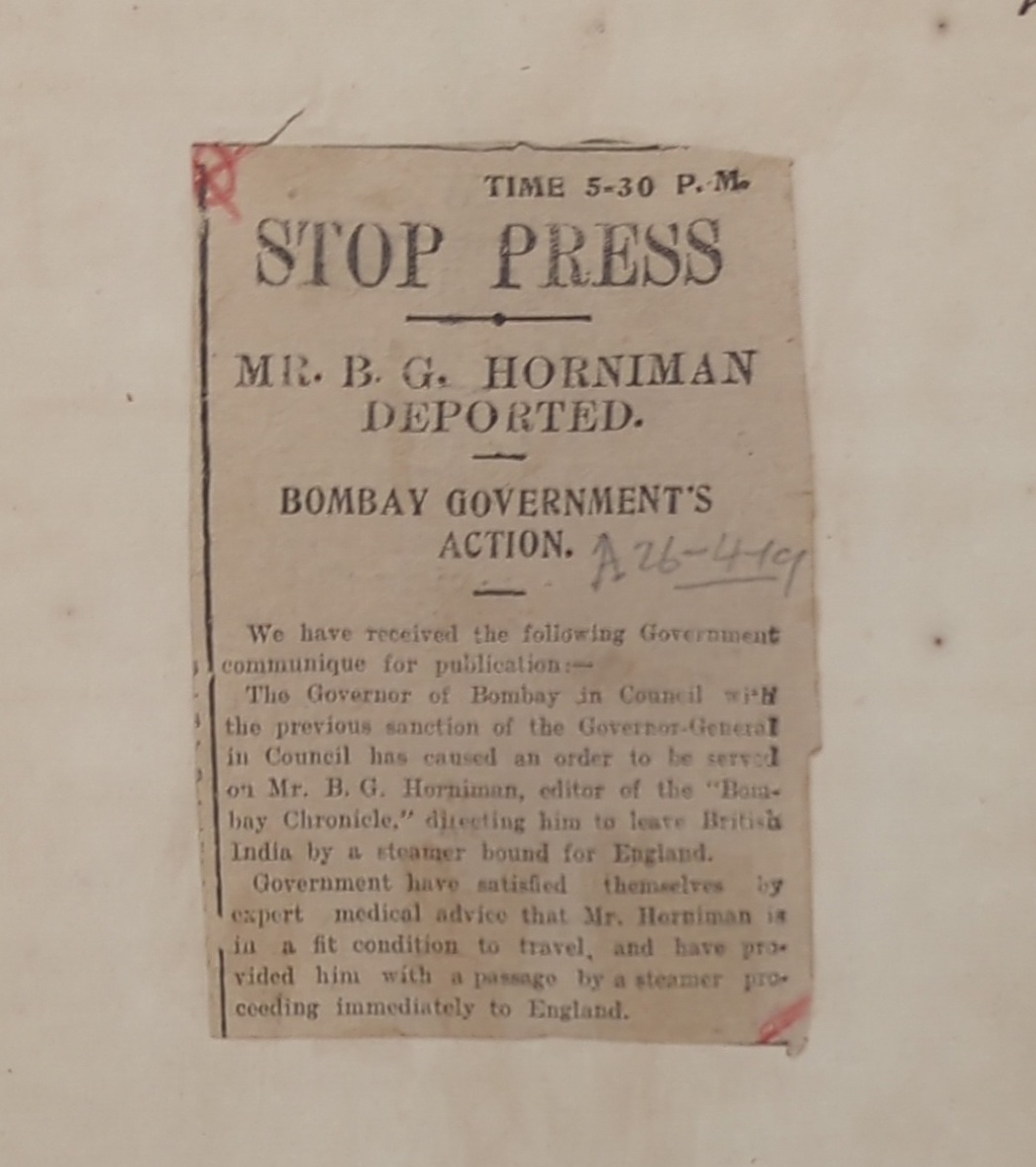 A important day for the free press from over a 100 years ago.

B.G.Horniman, editor of the Bombay Chronicle, deported from India for his revelations on the Jallianwala Bagh massacre. 

Image — 'The Advocate of India', 26-04-1919.

#echoes #anticolonialism #indianfreedomstruggle