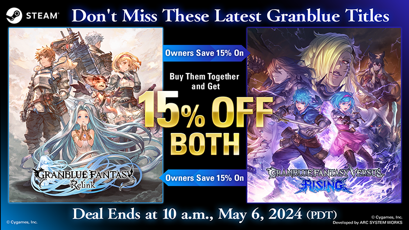 Take to the skies again in Granblue Fantasy: Relink—now available in a bundle with GBVSR on the Steam Store! GBVSR owners can also grab Relink for a discounted price on Steam! ✨ #GBVSR Store Page: store.steampowered.com/app/2157560/Gr… #Relink Store Page: store.steampowered.com/app/881020/GRA…