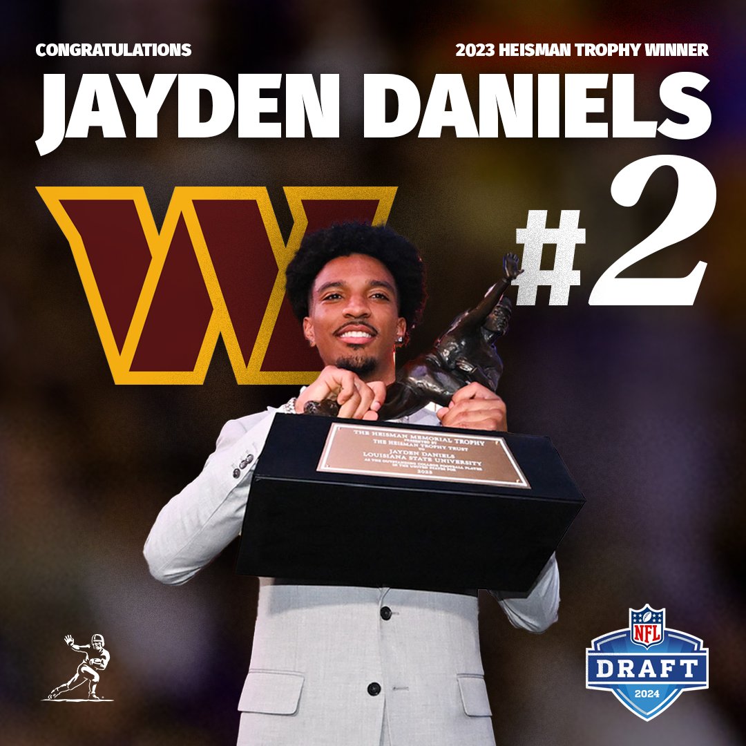 Congratulations to the 2023 Heisman Trophy winner, @JayD__5, the #2 overall pick, in the 2024 NFL Draft! #Heisman #NFLDraft #NFLDraft2024