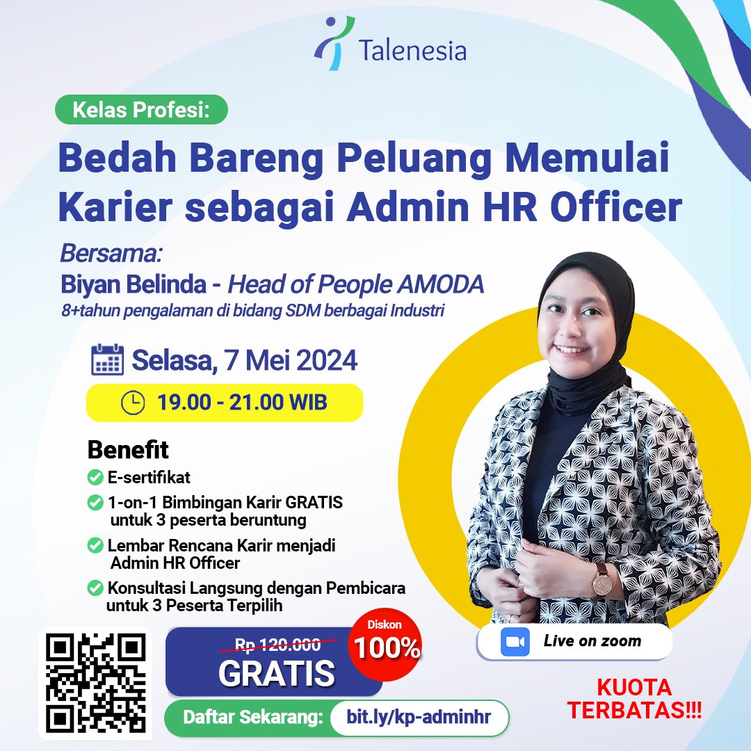 talenesia_'s tweet image. Cari webinar gratis bersertifikat? Langsung aja daftar di bit.ly/kp-adminhr 

#infowebinar #infoseminar #eventgratis #webinargratis #seminargratis #talenesia #beranimulai