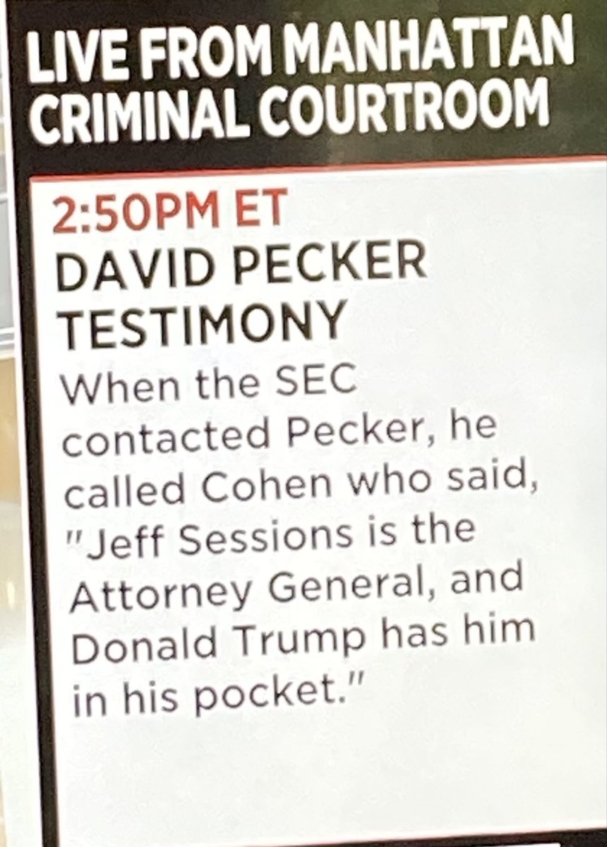 Pecker testified today that Michael Cohen told him Jeff Sessions was in Trump’s pocket. While this didn’t seem particularly revelatory to the jury given Sessions’ sycophantic tendencies, they were clearly surprised when Pecker provided evidence showing he was being quite literal!