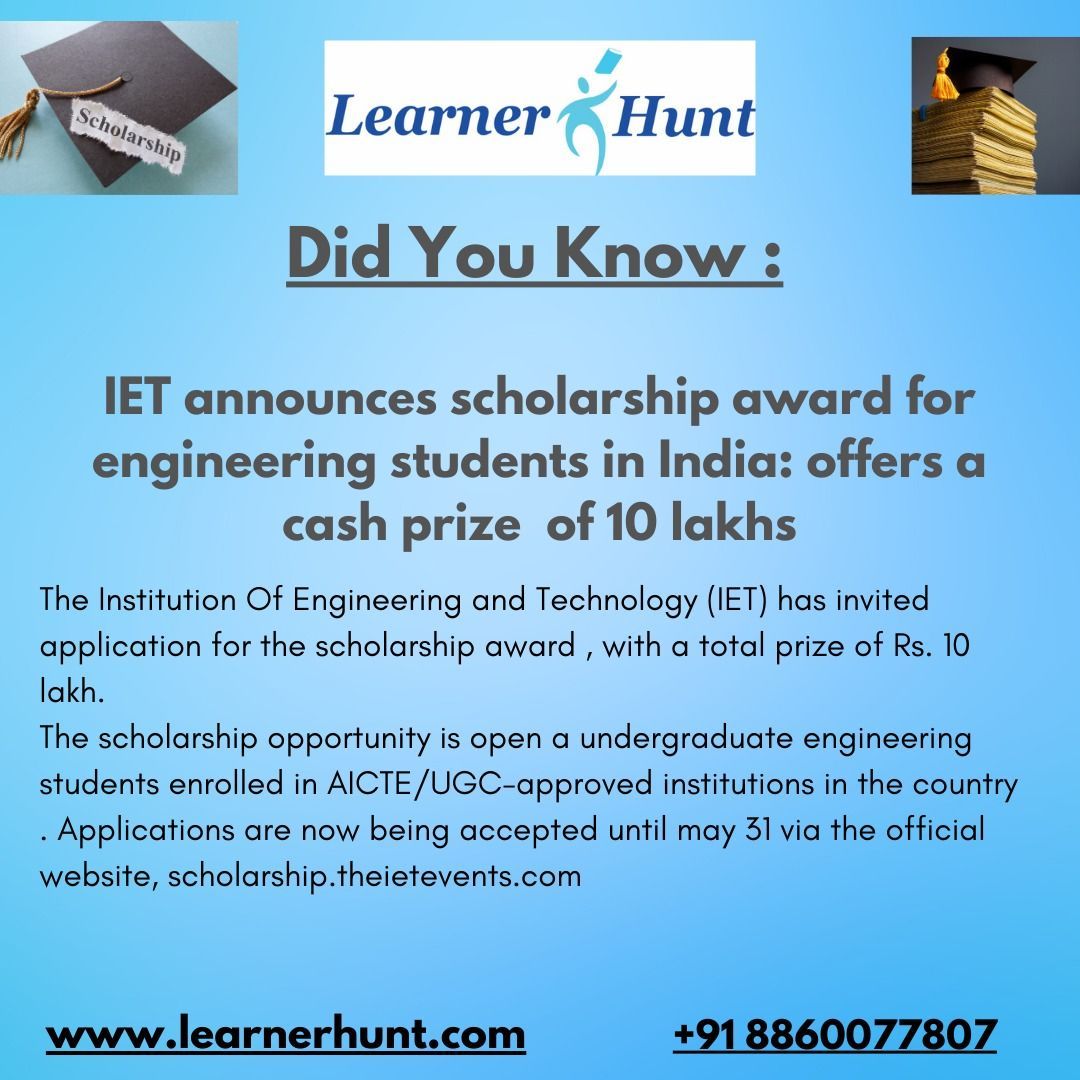 The Institution of Engineering and Technology (IET) offers scholarship awards to engineering students, fostering excellence and innovation in the field.

#engineering #engineeringstudents #scholarshipawards
