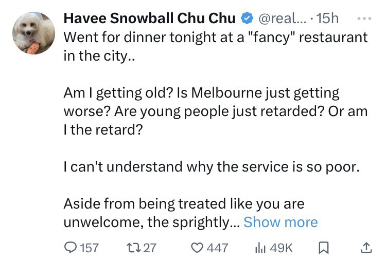 Name the restaurant, Champ.

Why are all far-right crazies in Melbourne extremists?