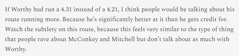 I'll write something fresh about Worthy tomorrow morning now that he's a Chief to lay out how he's more than speed, but for now here's an excerpt from article linked in the below tweet...