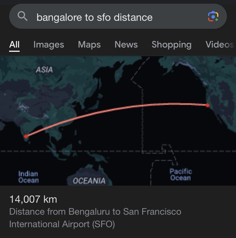 The longest distance from Bangalore is SFO/LAX/SeaTac, they are all located at least 14,000 km away. This buffoon claims to have travelled 12,000 miles or 19300km. Where the fuck she came from? Moon? Like Jumla Modi, his Bhakths r also full of Jumlas. & her made up Toddler 🤦‍♂️🤦‍♂️
