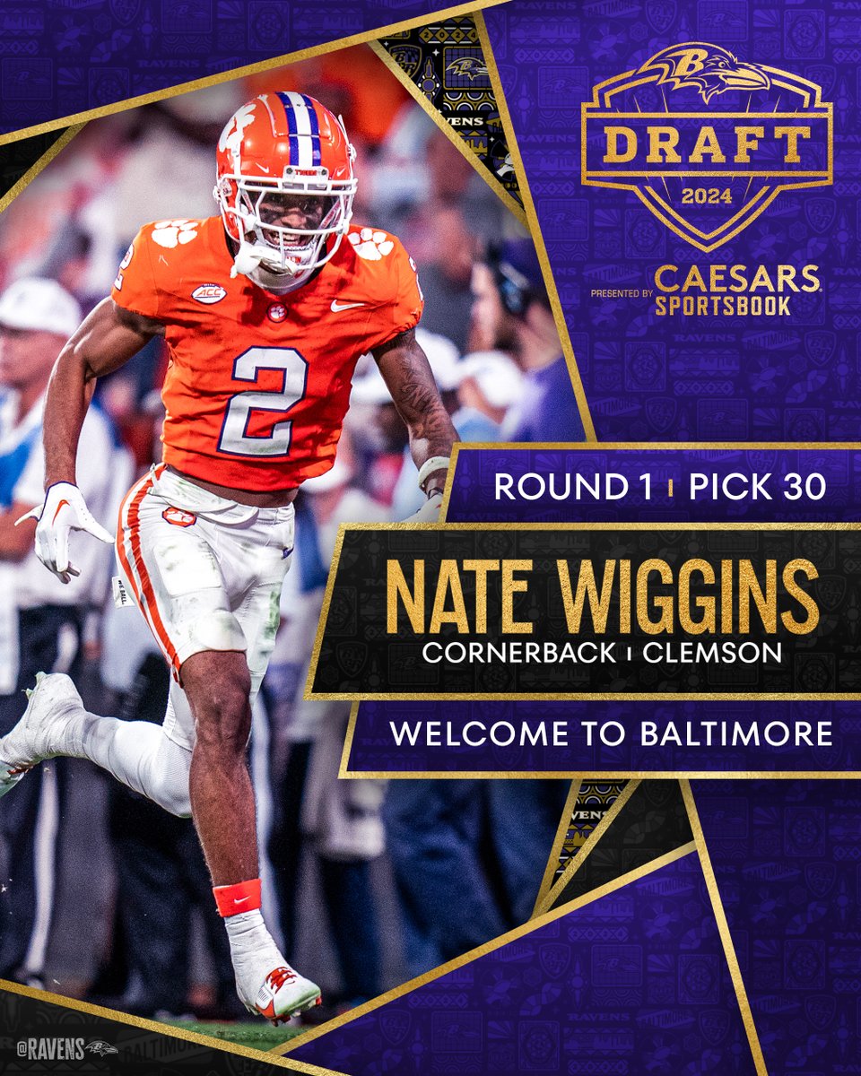 Baltimore Ravens (@ravens) on Twitter photo With pick No. 30 we have selected CB Nate Wiggins❗
Welcome to Baltimore, <a href="/WigginNathaniel/">Nate Wiggins</a>❗ With pick No. 30 we have selected CB Nate Wiggins❗
Welcome to Baltimore, <a href="/WigginNathaniel/">Nate Wiggins</a>❗