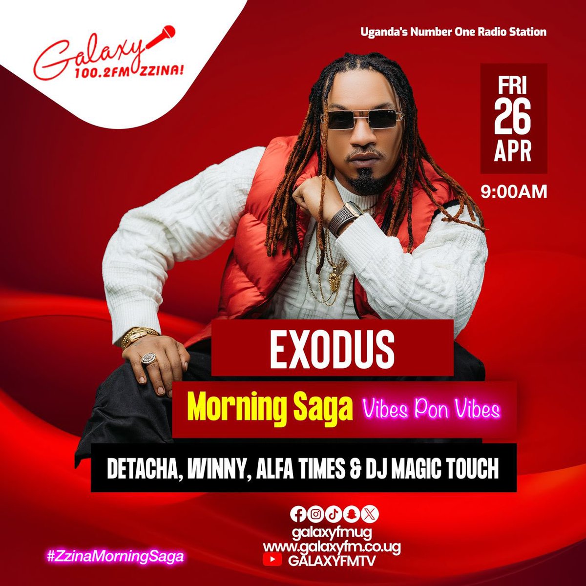 The Friday switch up is real, @deejaylx256 on the #MorningSaga live on @GalaxyFMUg FM 6am - 10am get ready for a morning like no other Guest: Exodus Listen here: galaxyfm.co.ug/radio This is not just a show, it’s an experience