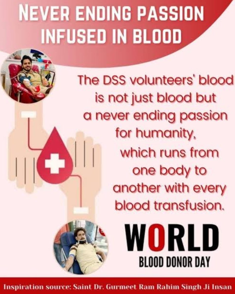 Every year #DeraSachaSauda Volunteers donate blood in large quantity.It has set a great example of humanity by donating 43,732 blood in 2010 which create Guinness World Record in 2010 & its all credit goes to #SaintDrMSG.
#Donate blood & save humanity
