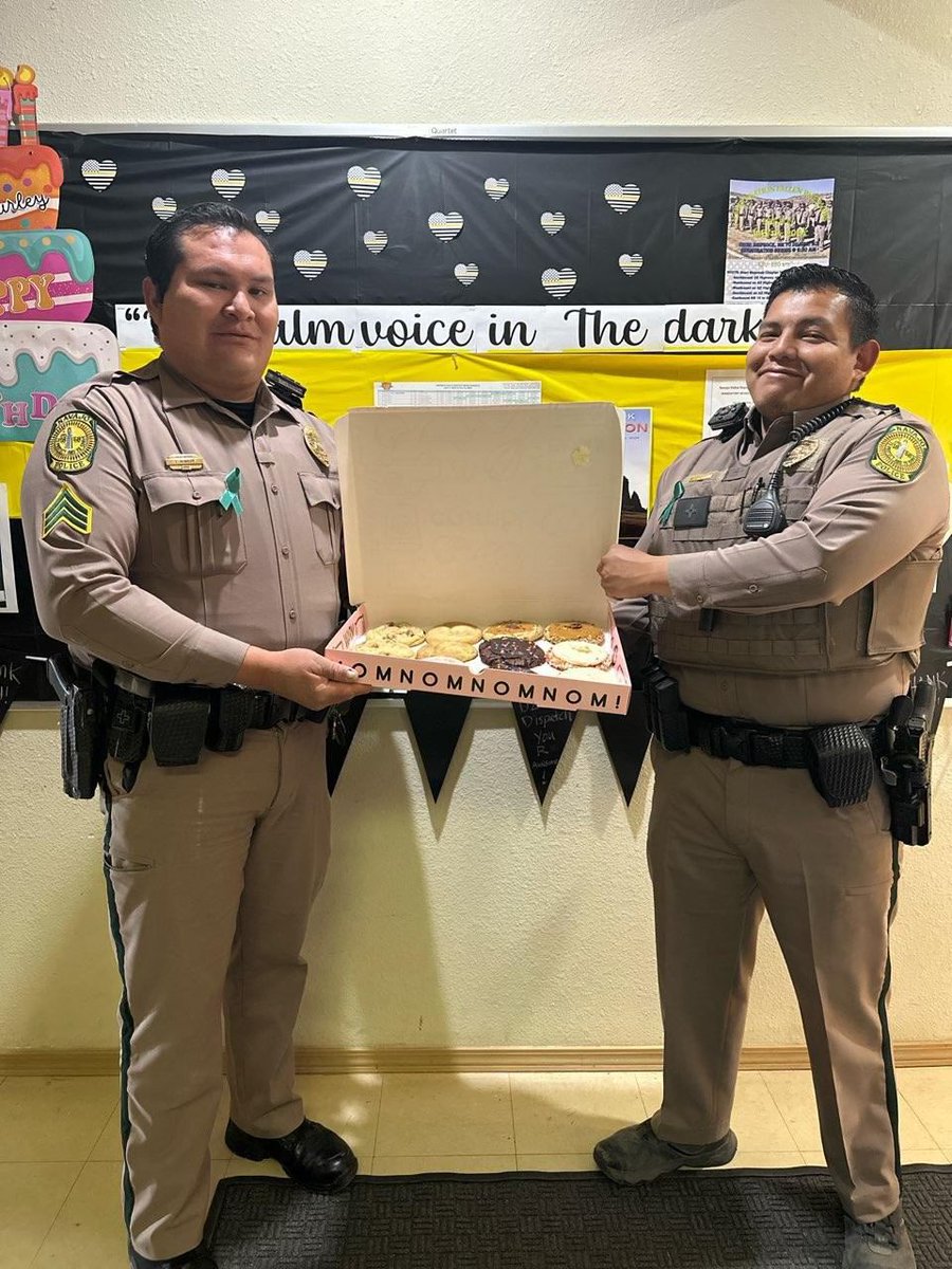 For #SexualAssaultAwarenessMonth, Jackie Dawes, with the Sexual Assault Services of Northwest New Mexico, located in Farmington, N.M., presented a box of cookies and teal ribbons today to our NPD Shiprock District Officers and staff!