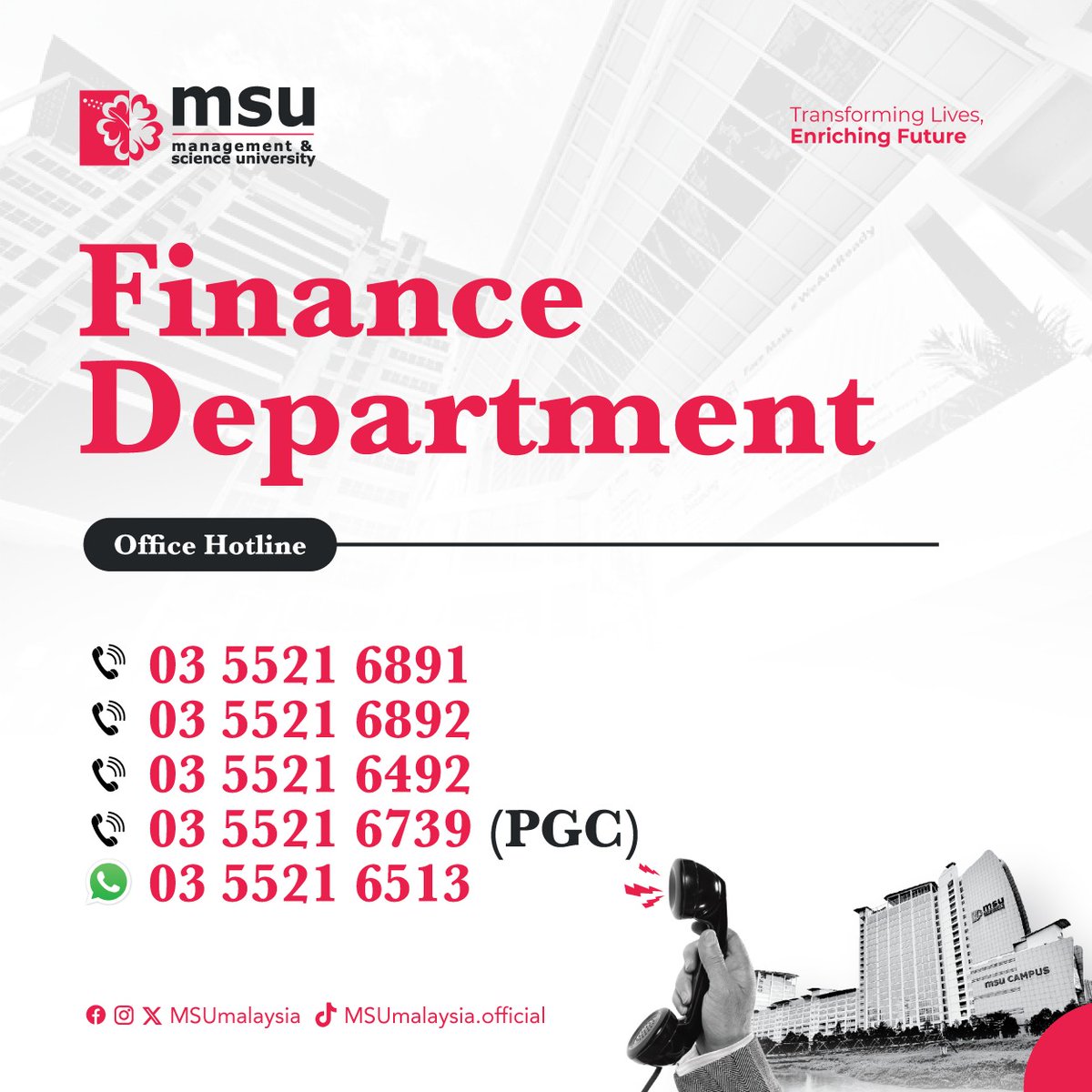 Attention to all students, Need some financial advice or assistance? Check out these hotlines to connect with the finance department! #MSUmalaysia @DeptMsu
