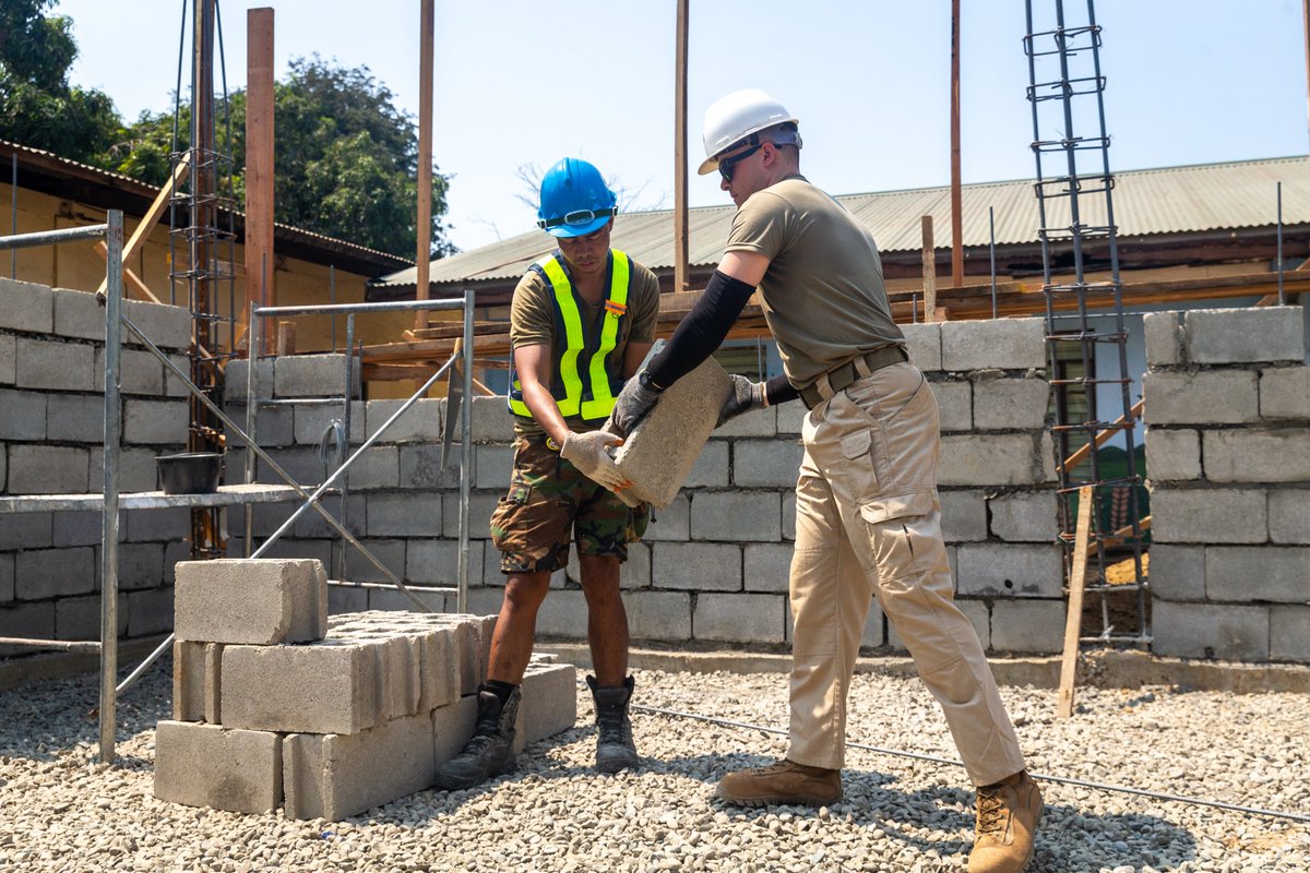 #Balikatan photo of the day: Filipino and American military personnel are working together to build a two-classroom building at San Agustin Elementary School in San Fernando, La Union. #FriendsPartnersAllies