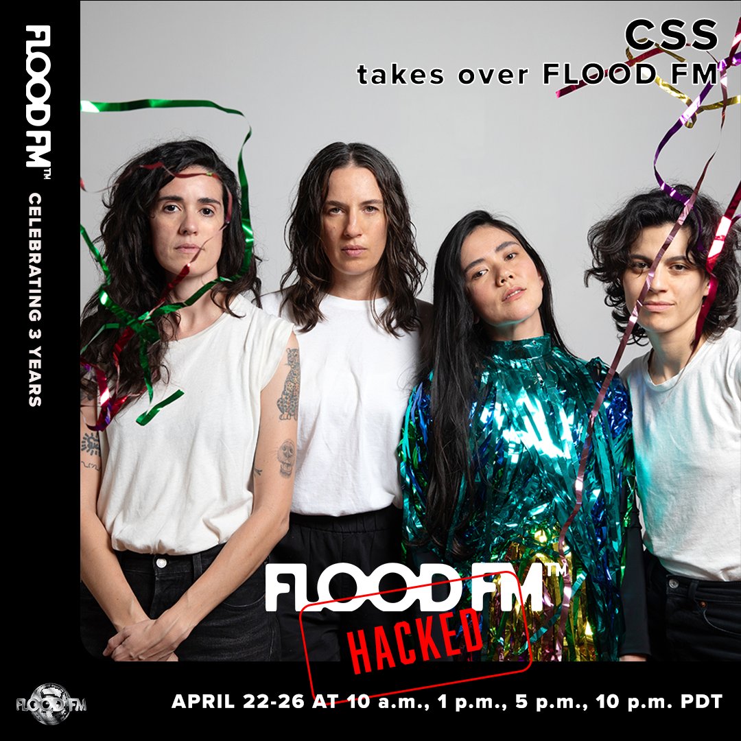 Happy Friday! Today is your last chance to catch Brazilian dance-punk powerhouse CSS take over FLOOD FM 🇧🇷🎙️📻 Listen to their amazing guest radio show for the final times today at 10am, 1pm, 5pm, 10pm PDT See them at @JLHeavenFest next month, too! @csssuxxx @floodmagazine