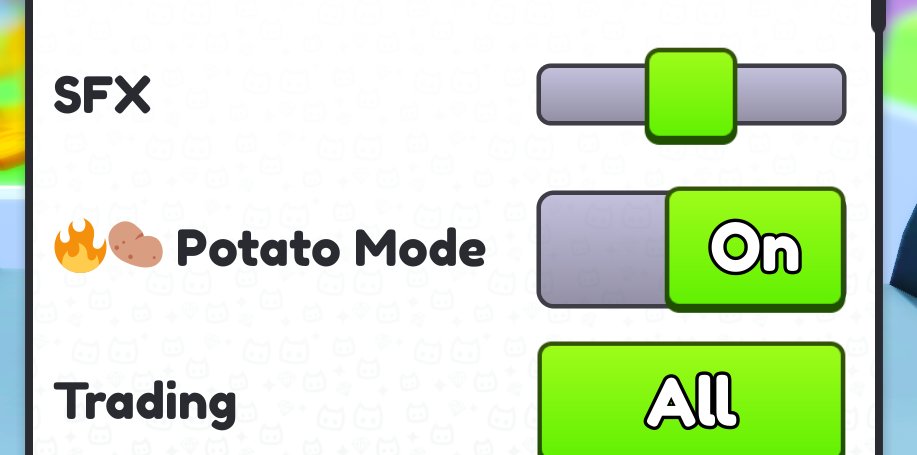 Lagging? Performance has been 🔥 BUFFED! Just in-case? We added POTATO MODE! 🥔 When you need the ultimate boost. Coming next update! Stats below [1/2]