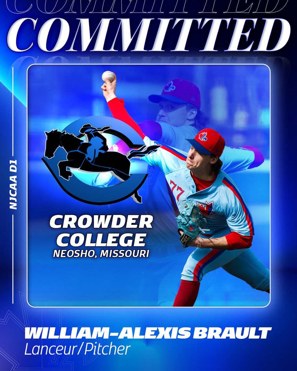 🔵⚪️🔴 Commitment Alert 🔵⚪️🔴 William-Alexis Brault is gearing up to begin a new chapter in his journey by choosing Crowder College, located in Missouri, to further his studies and pursue his ambitions as a pitcher. Congratulations to William-Alexis on this determined decision!