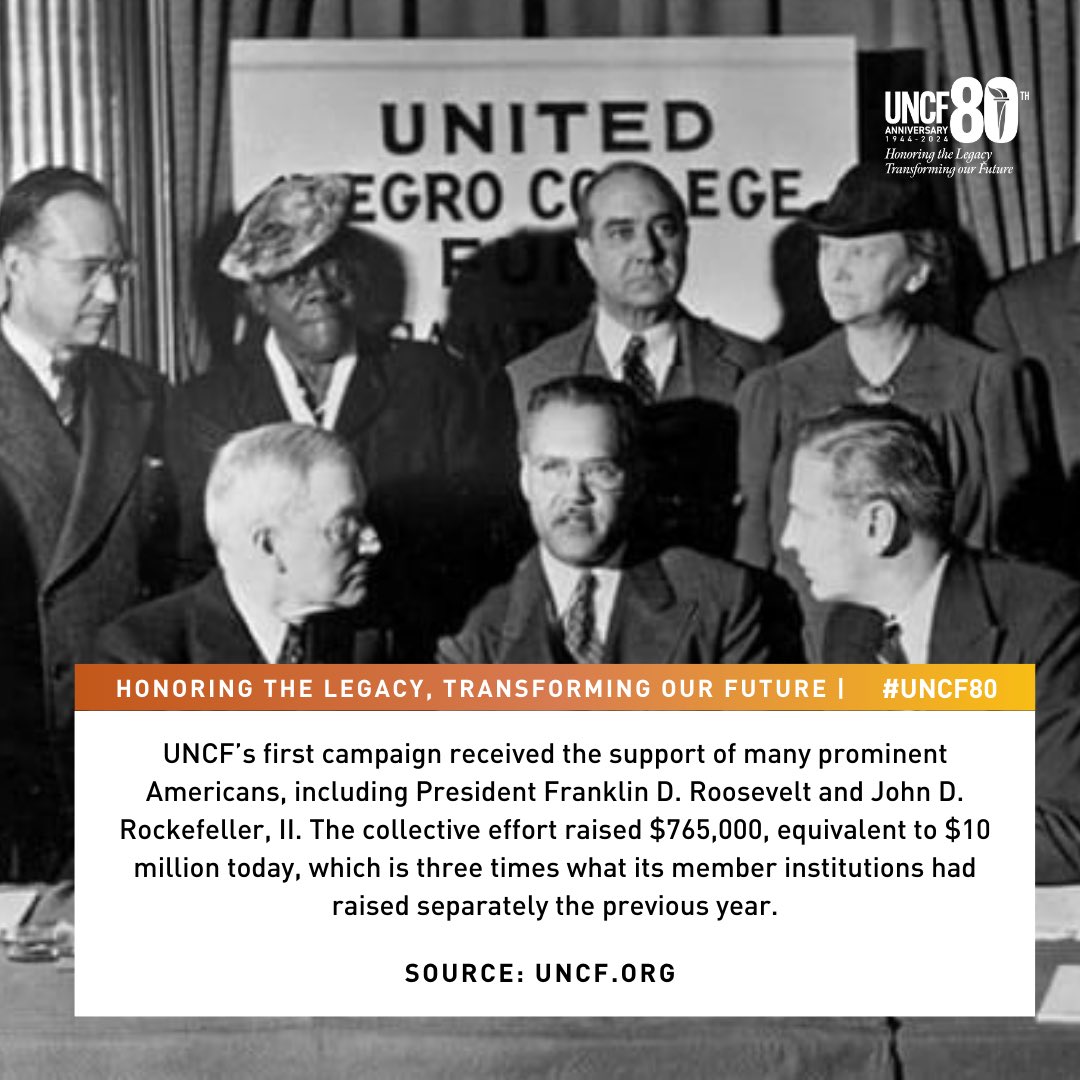 A historic moment that echoes through generations. UNCF's first campaign, fueled by vision and solidarity, reshaped the landscape of education.   Let's celebrate the legacy of support that continues to uplift generations. #UNCF80