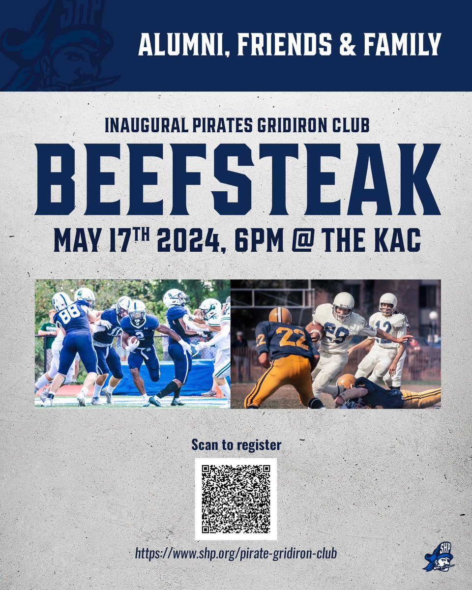 MARK YOUR CALENDARS!!! This is a great opportunity to celebrate our storied football tradition, renew friendships and enjoy an evening with our brothers and friends of SHP Football. All are invited and encouraged to come out and celebrate. shp.org/pirate-gridiro…