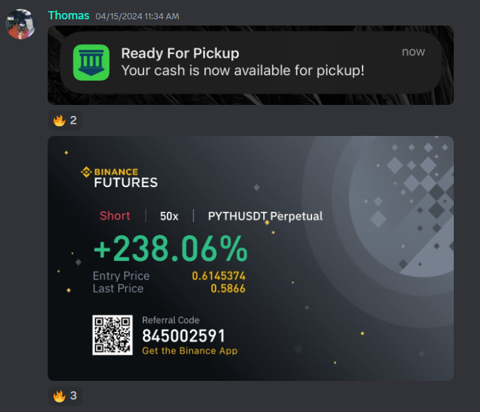 🔥🔥🔥 Shoutout to @unbankworld for the same-day cash-out when we hit on our coins!!! 🥂 +238.06% $PYTH