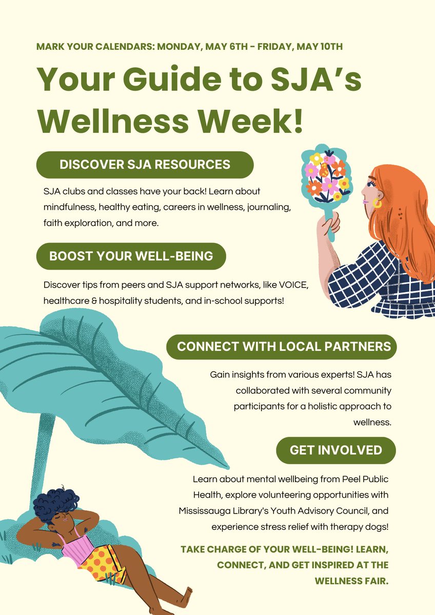Hey @sja_mississauga! Did you know that May 6 -10 is National Mental Health Week AND Catholic Education Week? YES4MH has some amazing things planned for you, including a Wellness Fair on May 9. Listen to announcements for more info on ways to promote wellness, win prizes, &more!