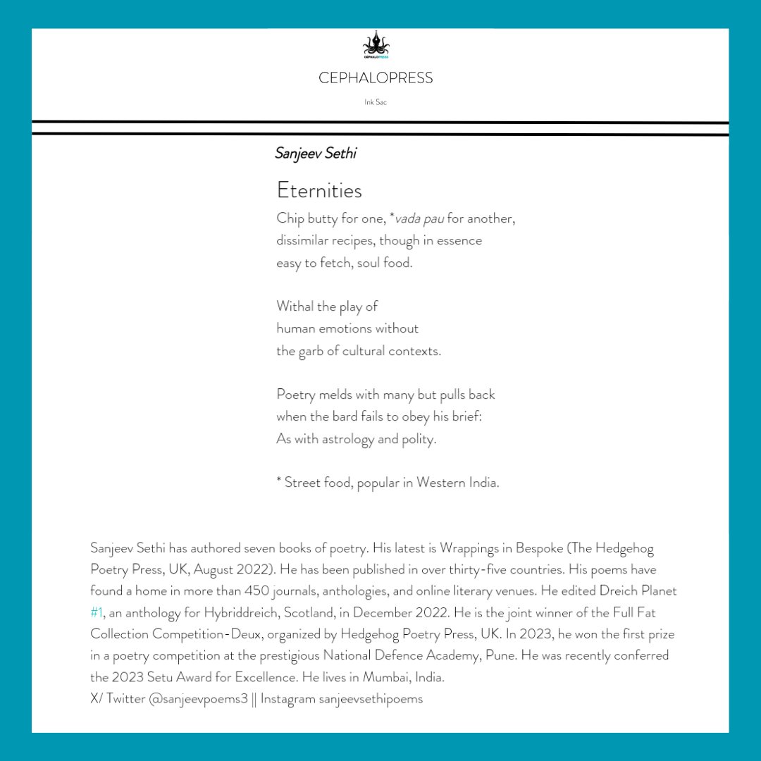 Based in Brighton, UK, Ink Sac is part of Cephalopress. Yesterday, they published three poems. I'm posting one of them—my sincere thanks to Dr. Maté Jarai and his team.