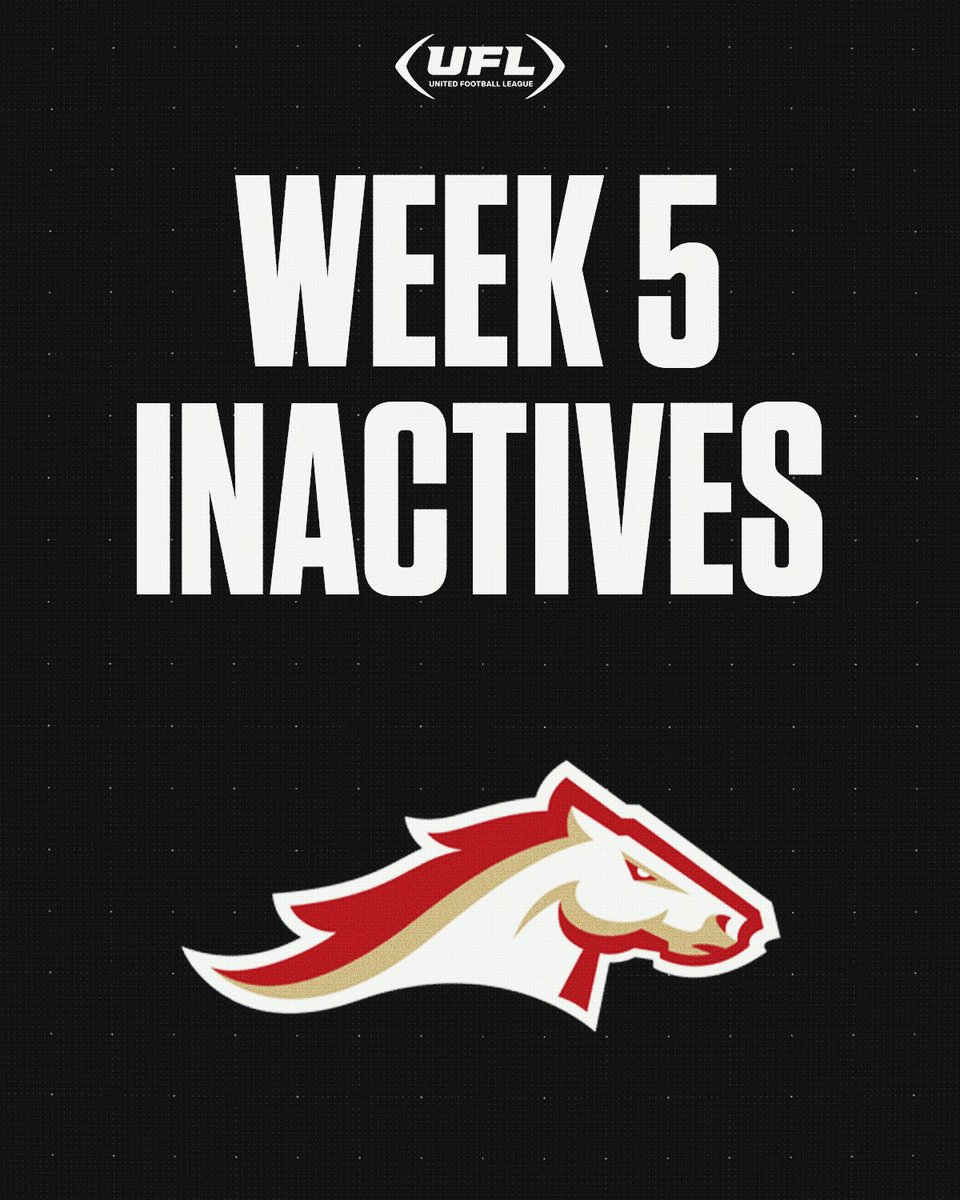 Birmingham Stallions (at Houston Roughnecks) #UFL Week 5 Inactives: #11 RB C.J. Marable #15 P Colby Wadman #18 WR Isaiah Zuber #21 S JuJu Hughes #29 CB Ike Brown #73 T Armani Taylor-Prioleau #90 DT Jaylen Twyman Game Center: theufl.com/games/week-05/…