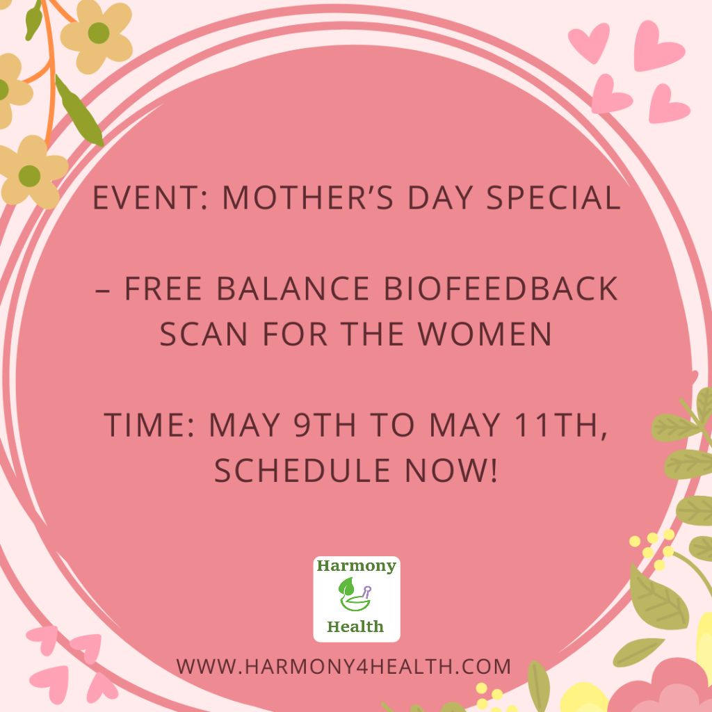 We’re celebrating Mother’s Day with an amazing offer. 
Free Zyto BioFeedback Balance Scan for all the women out there in honor of Mother’s Day, May 9-11th. 
Biofeedback scans help you focus on key areas of health and wellness.
812-738-5433

#harmony4health #h4h #mothersday #db