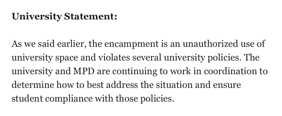 UPDATE | Statement from @GWtweets on the on-going protest at university yard: @fox5dc