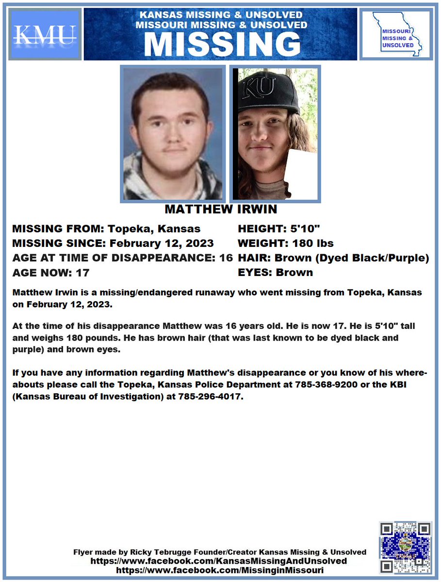 #UPDATE!!! #MISSINGPERSON STILL #MISSING!!!  PLEASE CONTINUE TO SHARE/PRINT/POST MATTHEW IRWIN'S FLYER!!! HE IS MISSING FROM (TOPEKA, KANSAS)!!!
***ADDED NEW PHOTO AND UPDATED AGE NOW!!!*** @AnnetteLawless #KansasMissing #MissingInKS #Kansas #TopekaKS