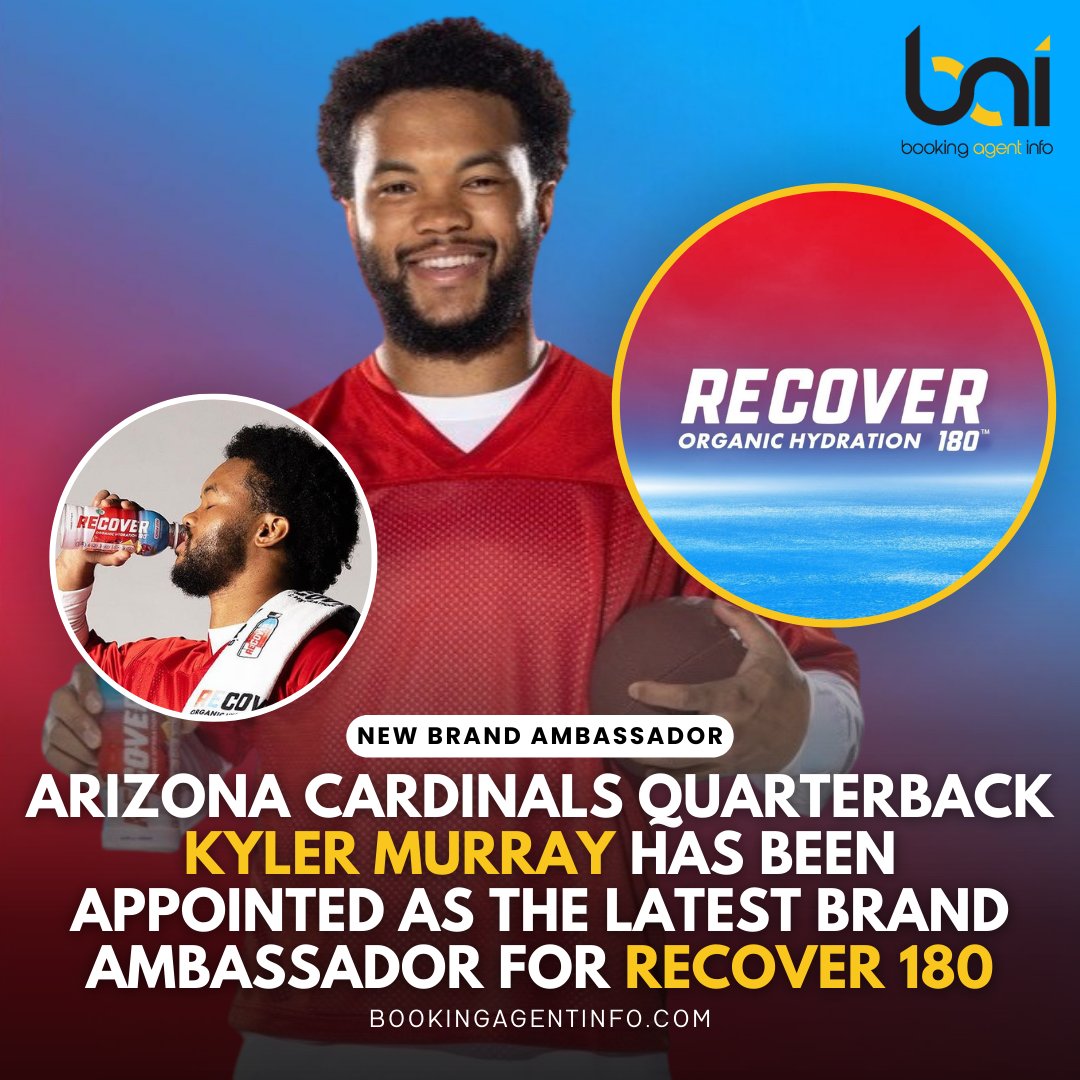NFL star Kyler Murray @K1 has been named as the latest Brand Ambassador for all-organic sports drink brand RECOVER 180 @Drink_Recover.

Follow @baidatabase for more.

#KylerMurray #BrandAmbassador #RECOVER180 #OrganicHydration #NFL #ArizonaCardinals #SportsDrink #RecoverBetter