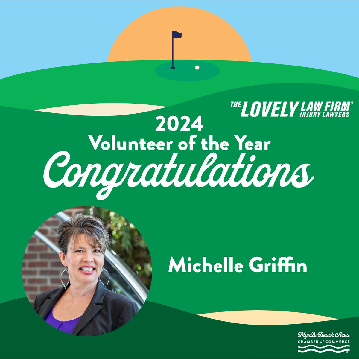Congratulations to our 2024 Volunteer of the Year presented by The Lovely Law Firm - Michelle Griffin!