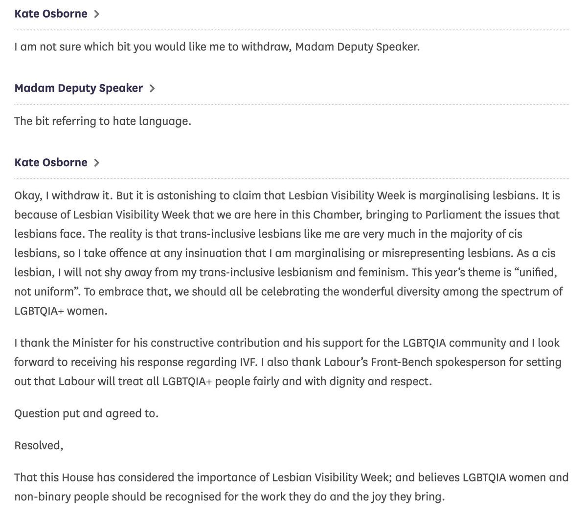 If nothing else yesterday's debate demonstrated that lesbians collectively are no better or worse people than anyone else. Kate Osborne among the worst.