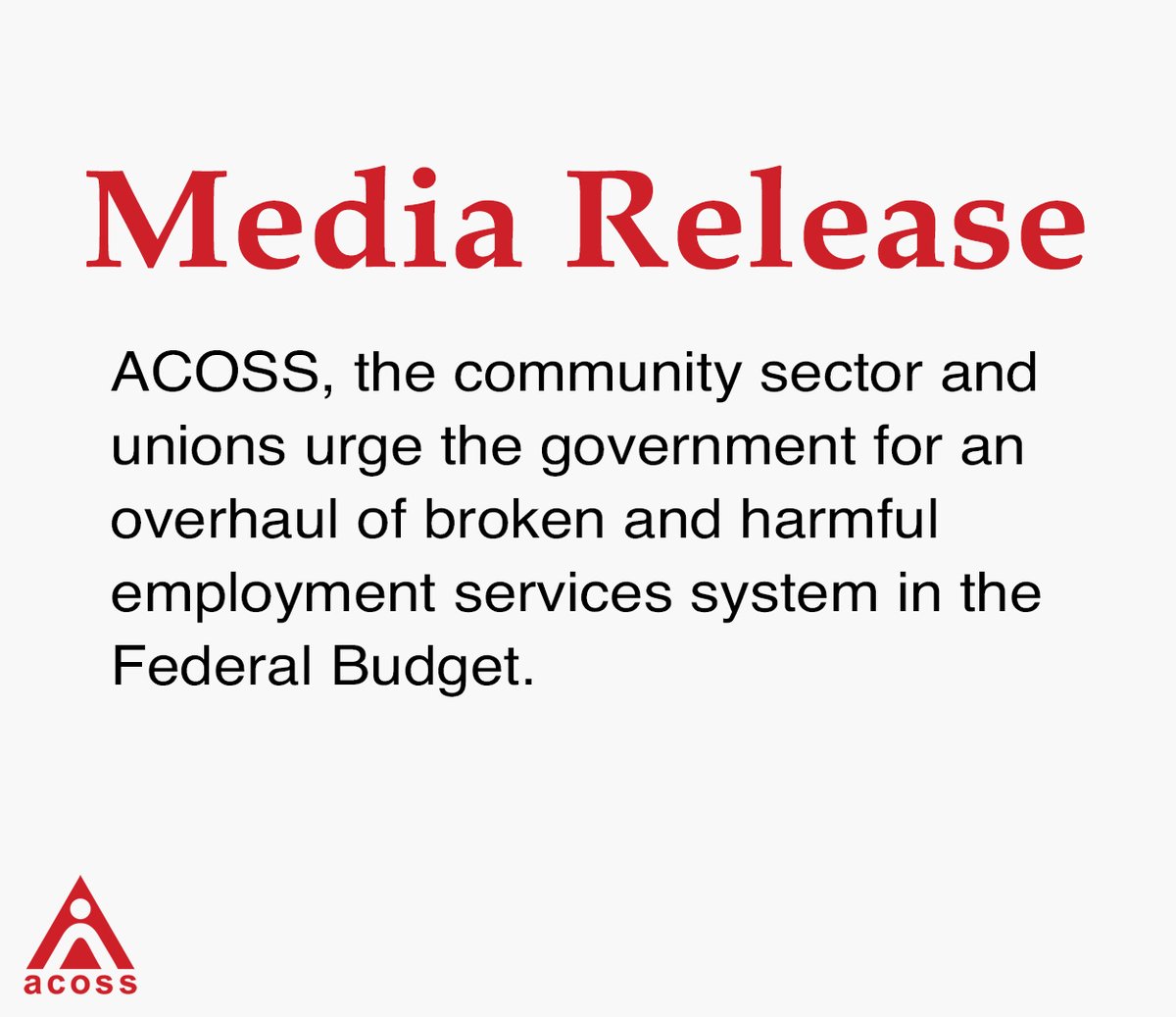 ACOSS, the community sector and trade unions are urging the federal government to commit to wholesale reform of the broken and harmful employment services system in next month’s budget. Media Release: bit.ly/44kSCoD Letter: bit.ly/3JCRKCc #Budget2024 #Auspol