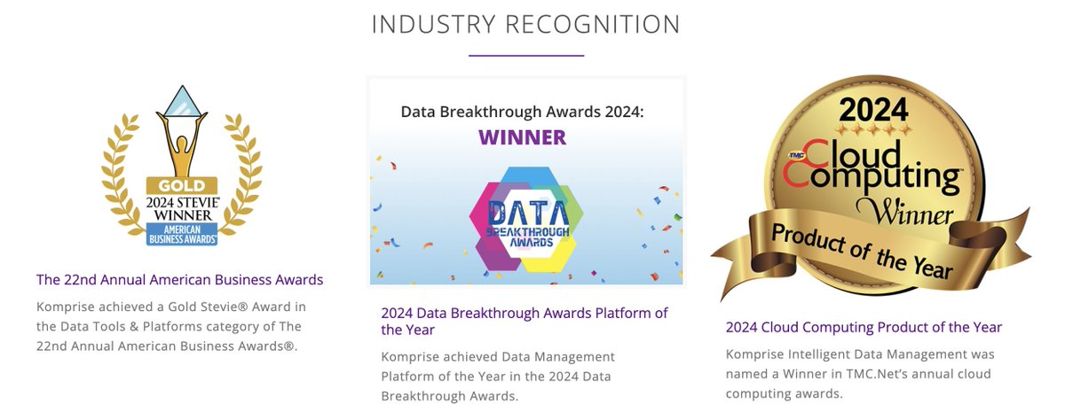 It's been a great month of industry recognition for Komprise Intelligent #DataManagement - thank you to our customers, partners and employees!