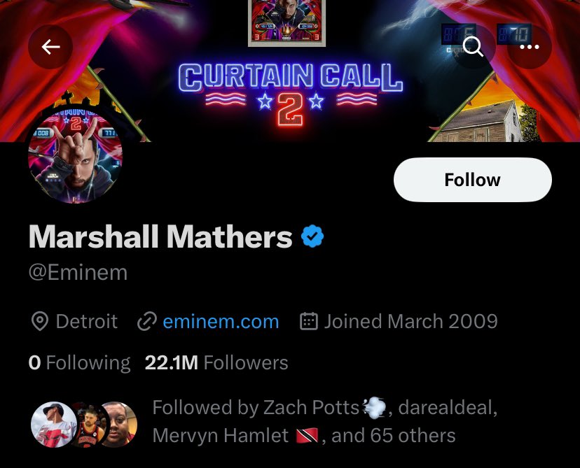 Eminem having 22 million followers and following nobody at all is hilarious.