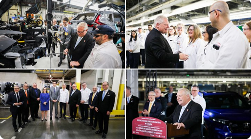 This morning, we announced a $15 billion to build electric vehicles in Ontario, even though I did everything I could to kill electric cars after being elected in 2018. I'm in every pic, as if the entire $15B comes from me, but really my #DollarStoreGovt is only kicking in $2.5B.