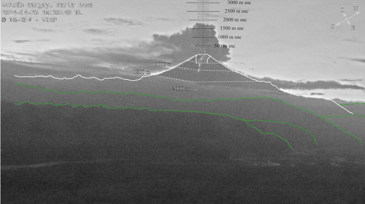 #IGAlInstante Informativo VOLCÁN SANGAY No. 2024-021 JUEVES 25 DE ABRIL DE 2024 Desde las 17:10 TL, a través de las imágenes satelitales (GOES-16), se puede observar una delgada nube de gas y ceniza que alcanza 800 metros sobre el crá... Ver informe: tinyurl.com/4xywzjv9