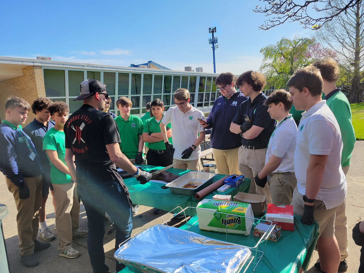 It was an honor to have @nddons_alums Mark Stafford ‘01 from Smoke Staff BBQ at school today to provide some tips to our Grill Club! #RaiseTheStaNDard