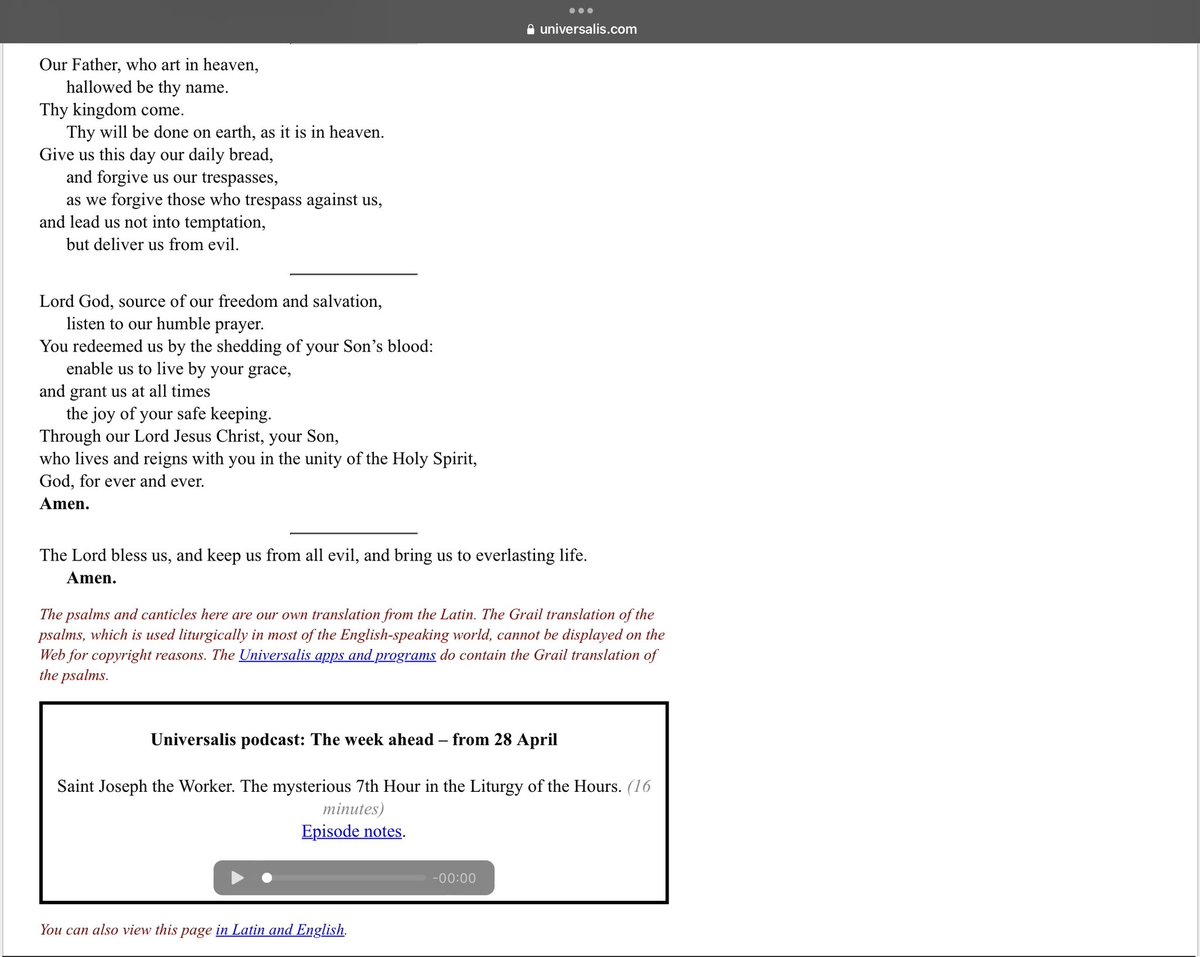 Universalis  

Friday 26 April 2024  
Friday of the 4th week of Eastertide 
(Using calendar: Philippines. You can change this.)

#MorningPrayer(Lauds)

universalis.com/index.htm